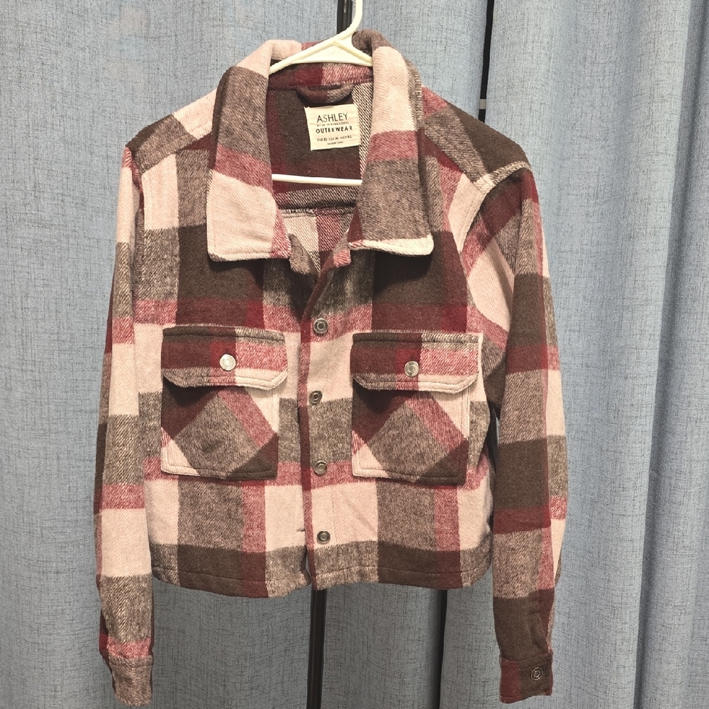 Ashley Outerwear Women's Plaid Utility Fleece Jacket‎ - Brown and Pink Size XL